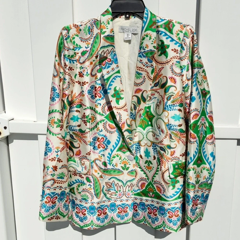 Rachel Zoe Multicolored Printed Satin Blazer & Pant Set NEW Women’s Large - Picture 5 of 16